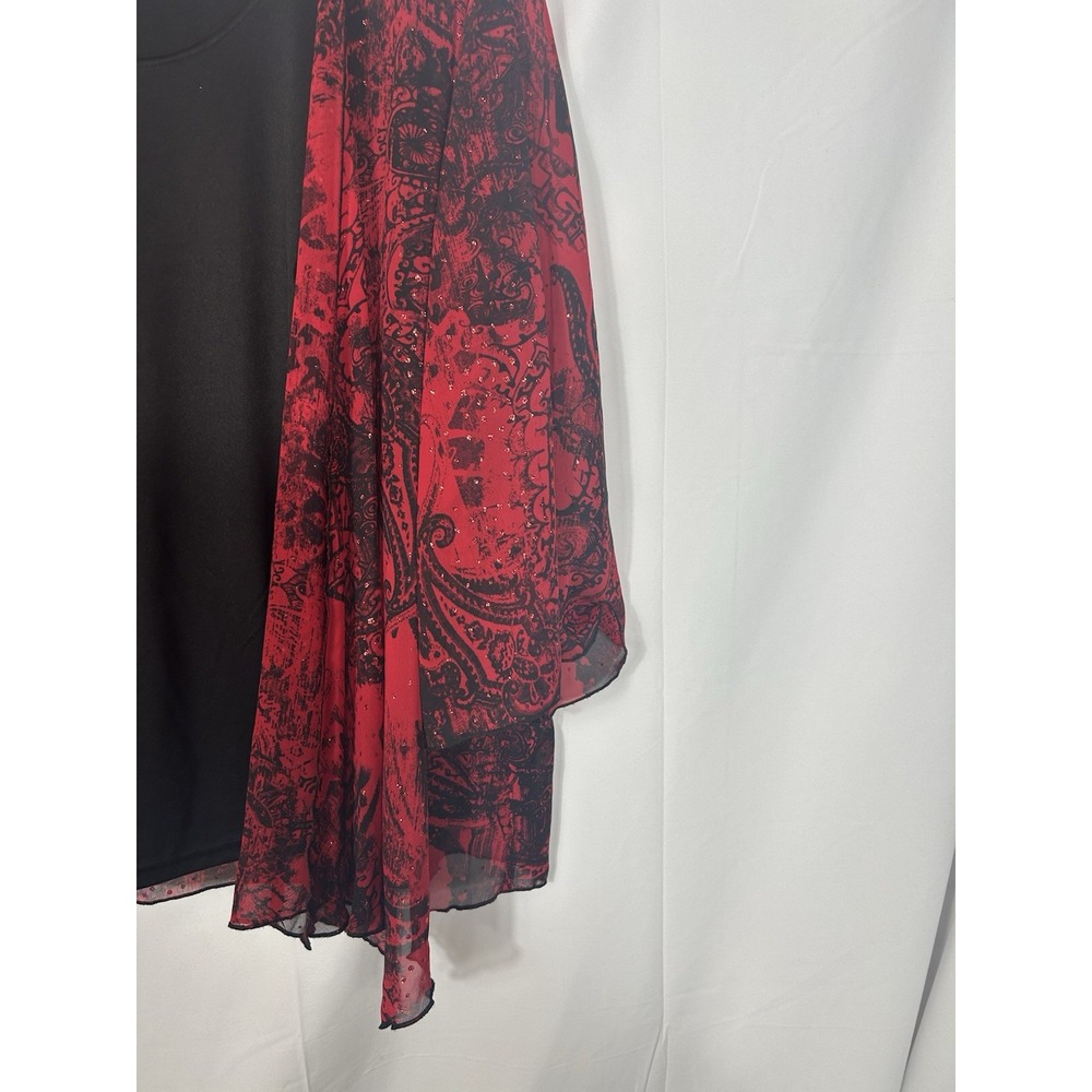 Rebecca Malone Womens Floral Red Black Holiday Party Top Sparkle Flowy‎ Size 2X - Picture 2 of 11
